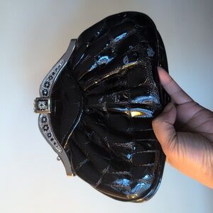 Elegant Black Crocodile-Embossed‎ Clutch